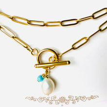 Load image into Gallery viewer, 18K Paperclip Toggle Pearl Necklace
