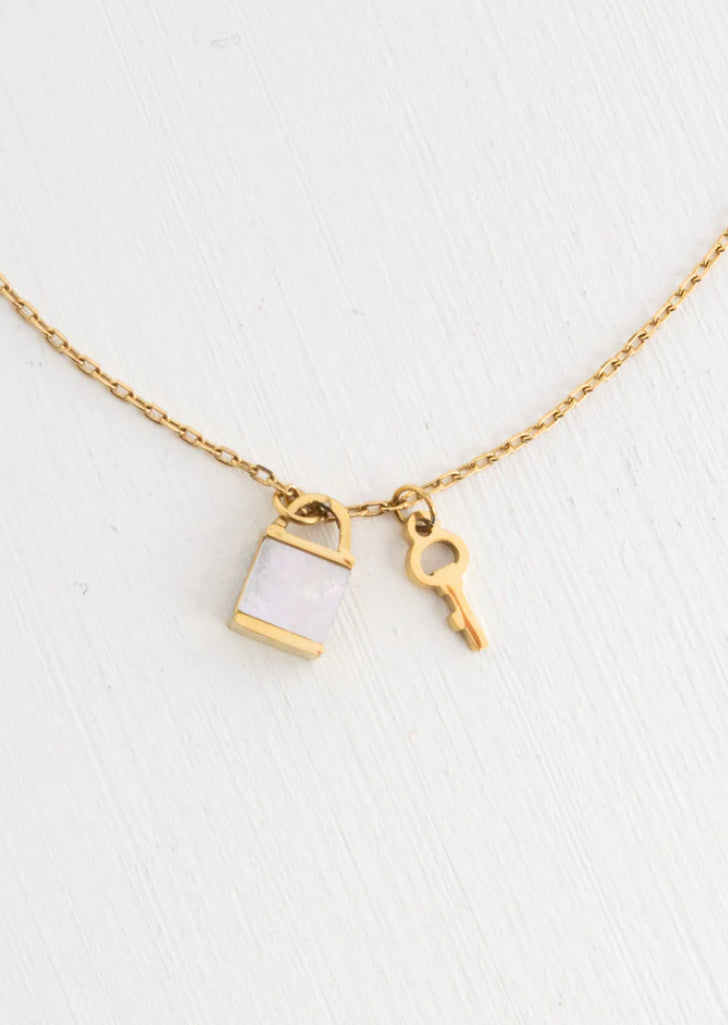 Lock & Key Mother of Pearl Necklace
