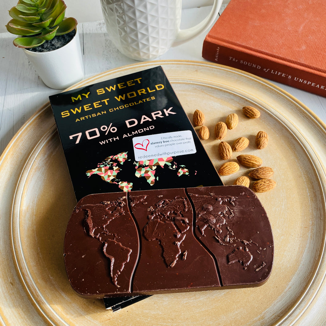 70% Dark With Almond - SLAVERY FREE Chocolate