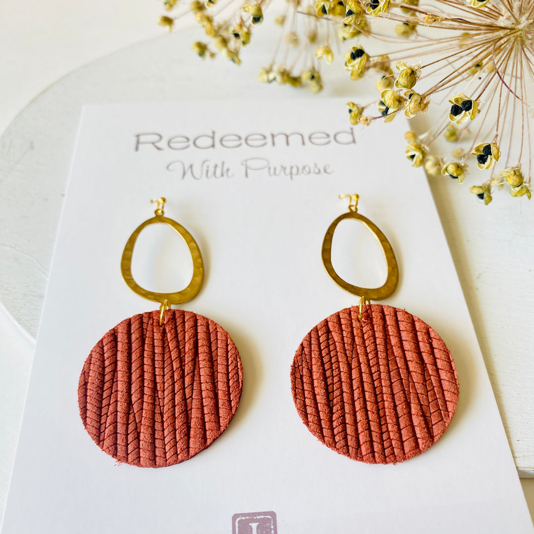 Weaved Together - Rust Leather Earrings