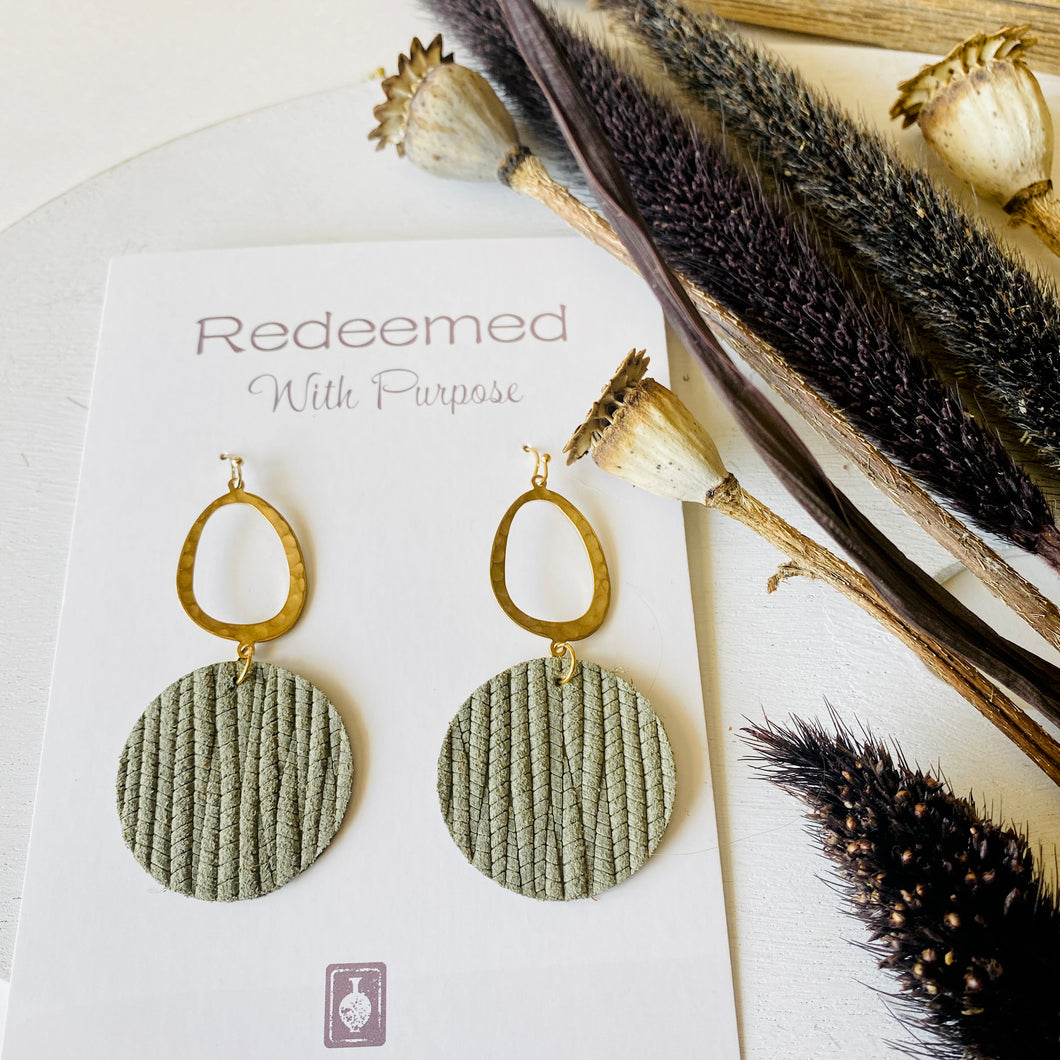 Weaved Together - Olive Leather Earrings
