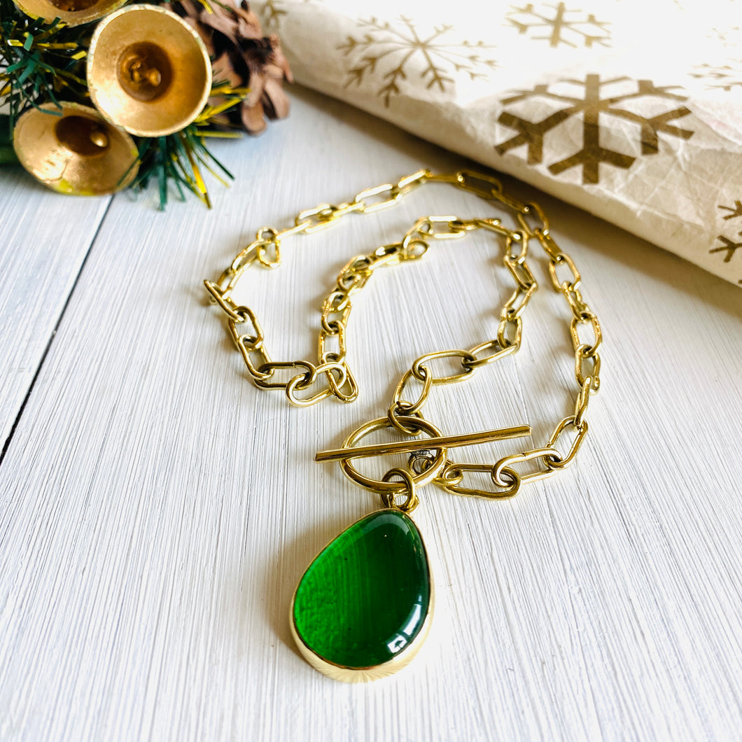 Recycled Glass Link Necklace - Green