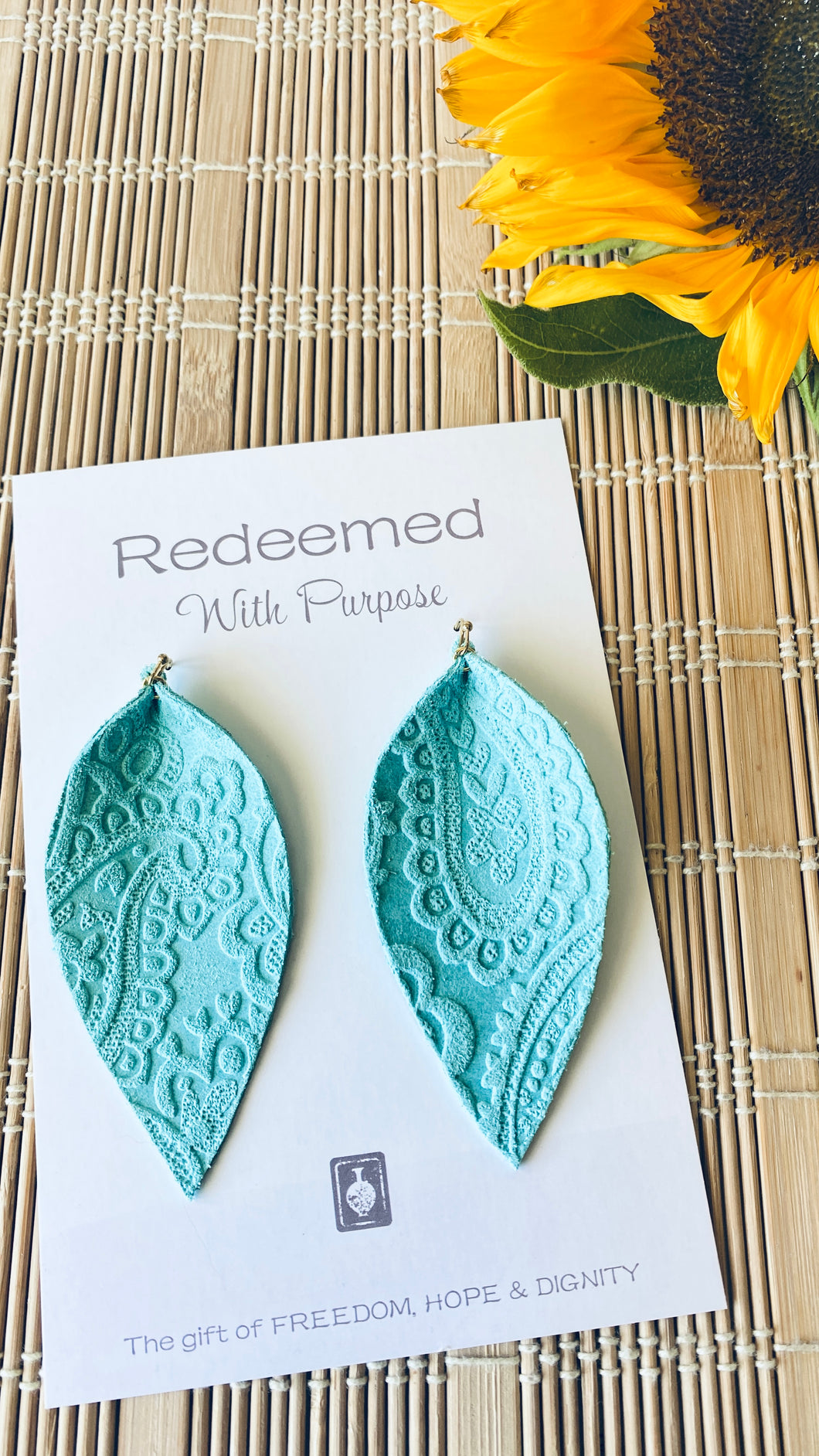 Turquoise Paisley Leather Earrings