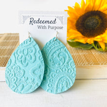 Load image into Gallery viewer, Turquoise Paisley Leather Earrings

