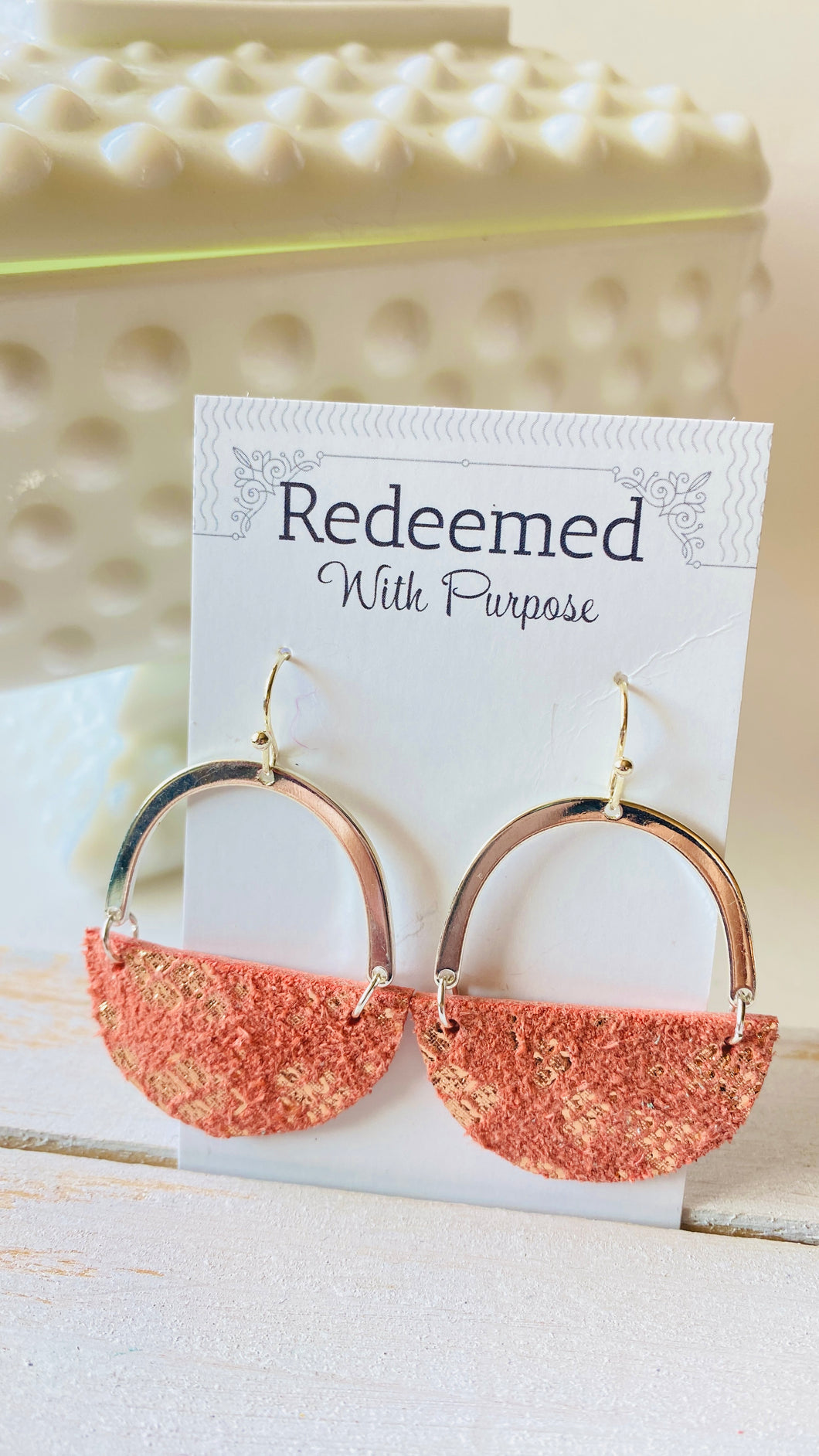 Coral Gold Leather Earrings