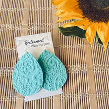 Load image into Gallery viewer, Turquoise Paisley Leather Earrings
