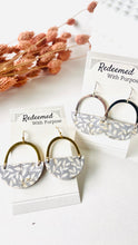 Load image into Gallery viewer, Grey Floral Arch Leather Earrings
