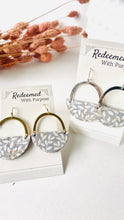 Load image into Gallery viewer, Grey Floral Arch Leather Earrings
