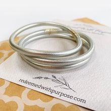 Load image into Gallery viewer, RESTOCKED! Matte Silver Dust Filled Thai Bangles - Redeemed With Purpose
