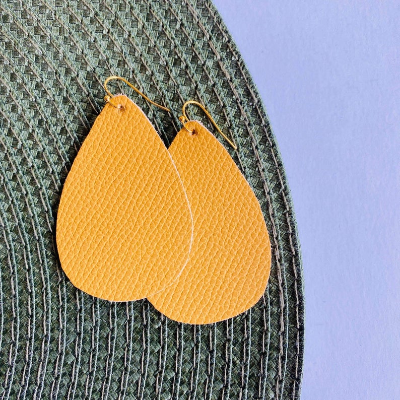 Mustard Gold Genuine Leather Earrings image 0