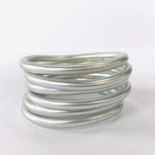 Load image into Gallery viewer, Matte Silver Dust Filled Thai Bangles Set of 6
